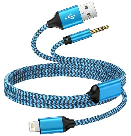 Câble auxiliaire 2 en 1 pour iPhone, câble auxiliaire 3,5 mm vers Lightning et câble de chargement, câble audio pour iPhone 14 Pro/14 Pro Max/14 Plus/14/13/12/11/Xs/Xr/X/8/7 pour