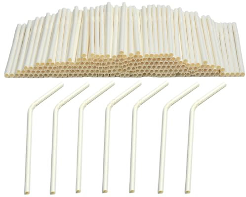 Dhaikkkd 200 White Paper Straws - 100% Biodegradable Nature Drinking Tubes for Children, 19.7CM×0.6CM
