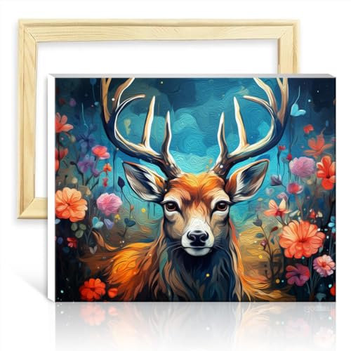 LiHEQING Malen nach Zahlen-Sets, Blumen-/Hirsch-Graffiti, Ölgemälde-Set zum Selbermachen auf Leinwand, Bild als Heimdekoration, Geschenk, ohne Rahmen (30 x 40 cm)