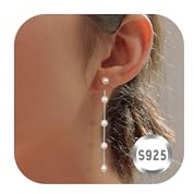Dochais s925 largas aretes de perlas 14k perlas doradas en oro colgantes aretes de perlas oro/plata con perla impermeables hipoalergénicas joyería de moda para mujeres, niñas, novia, regalo, Plata