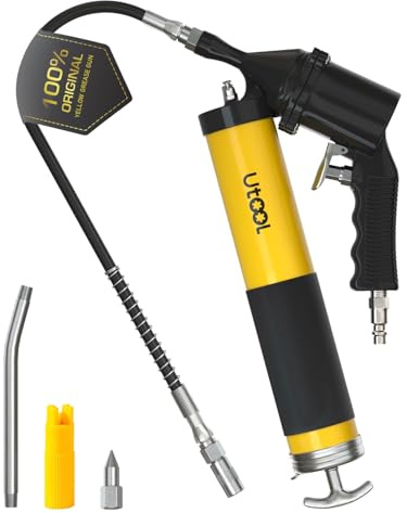 UTOOL Pistola de Grasa neumática, Kit de Pistola de Grasa operada por Aire de 6000 PSI, Carga de 14 onzas, Manguera Flexible de Resina de 18 Pulgadas, 1 Tubo Curvado de extensión, 1 Boquilla Afilada,