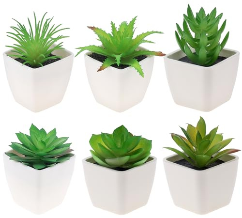 Gresorth 6 Stück Künstliche Sukkulenten Pflanze Eingetopft Dekoration Gefälschte Grün Aloe Lotos Modell Realistisch Mini Bonsai Verzierung Heim Badezimmer Schlafzimmer Fensterbänke