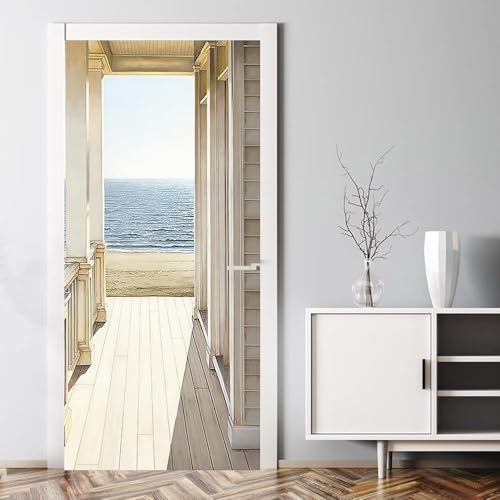 Tizhweqo Türtapete Selbstklebend 80x200 Meerblick Türfolie Türposter Korridor Fototapete Türklebefolie Wandbild Türaufkleber Wandtapete 3D Effekt für Wohnzimmer Schlafzimmer Küche a3863