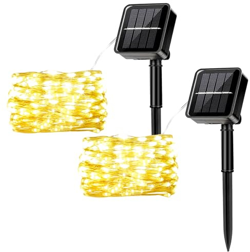 MUXIJIA 2 Stück Solar-Lichterketten für den Außenbereich, 7M / 23Ft 50 LEDS-wasserdichte Lichterketten 8-Modus-Solar-Lichterketten zum Dekorieren von Garten, Terrasse, Hof, Party (warmweiß)