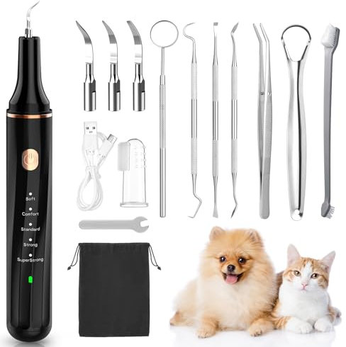 Samton Electric Dog Plaque Remover with LED Light, Upgraded 14 Kits Dog Teeth Cleaning Products for Tartar&Plaque Off, 5 Modes UItras0nci Pet Tooth Cleaner Dental Care With Scaler & Finger Toothbrush