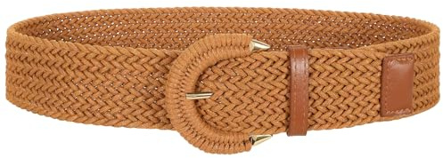 JASGOOD Breiter geflochtener Rattan-Gürtel für Damen, gewebter Taillengürtel mit halbrunder Schnalle für Sommerkleid, Jeans, Hosen, A-braun, Fit Waist Up to 26