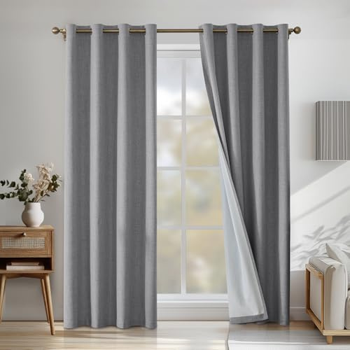CYCMACO Tende Per Interni Lino 2 Pezzi, 140x200cm, Tenda Termica Isolante Freddo E Caldo, Tende Insonorizzanti, Moderne Coprente Tenda Con Anelli, Per Soggiorno Camera Da Letto, Grigio Chiaro