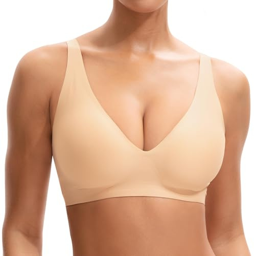 INNERSY Reggiseno Senza Ferretto Beige Reggiseni Invisibili Imbottito Supporto Morbido Bra Basic (L, Beige)