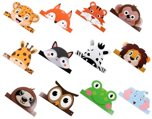 GARIOUANS 12stücke Tier- Partyhüte Aus Papier Für Kindergeburtstage Bunte Tiermotive Für Tierische Feiern Als Party-dekoration Und Fotorequisiten