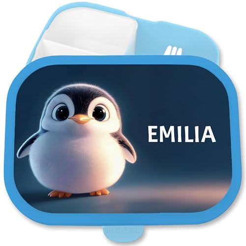 Brotdose Kinder Campus für Mepal - Pinguin Brotbox mit Name Jausenbox Pinguin Vesperbox Kindergarten Geschenke zur Einschulung Geschenkidee Schulkind I Schulanfang I Schule - 750 ml - Blau