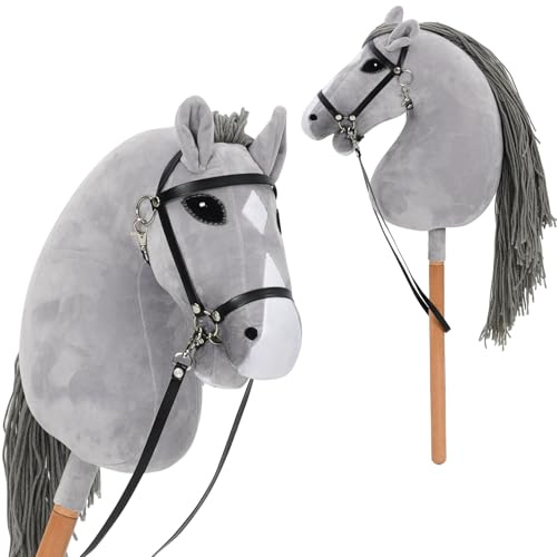 Arkyomi Hobby Horse für Kinder, Steckenpferd Spielzeug Pferd mit Halfter und Zügeln, Holzpferd Plüschpferd Stockpferd für Kinder ab 3 Jahre