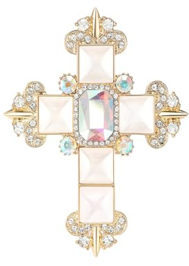 Broche Croix Vintage En Strass Or Plaqué Avec Cristaux Zirconium Élégante Pour Costume Manteau Mariage Cérémonie Accessoire Pour Femme Homme Pierre Œil De Chat Scintillante Luxe Chic Bijoux
