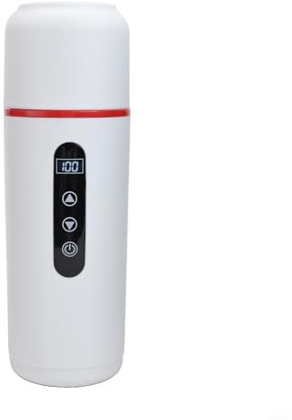 Bollitore elettrico da viaggio per auto, 500 ml, display LCD, controllo della temperatura, a doppia parete, in acciaio inox, per veicoli, 12 V, 24 V, 5 V, USB (bianco)