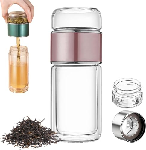 gourde theiere en verre avec infuseur 500ml,infuseur thé bouteillet,infuseur à thé en verre à double paroi isolante,bouteille infuseur à thé, infuseur thé bouteille, de voyage transparente-A||500ml