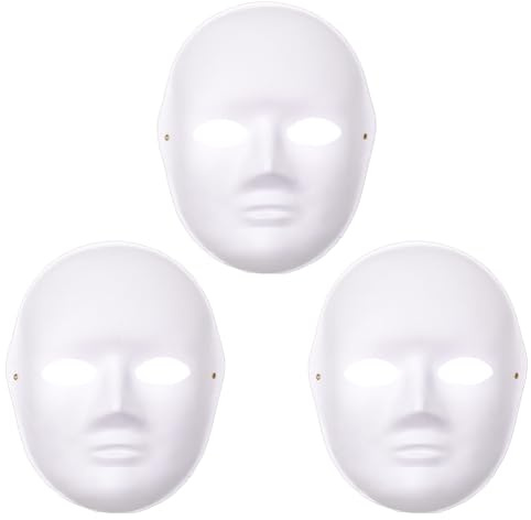 SOFPLATE 3-pack vit mache-mask tom kostym mask vanligt heltäckande papper mänsklig cosplay maskerad konstnärlig dekorativ ritning hantverk för halloween maskerad cosplay dans fest gör-det-själv