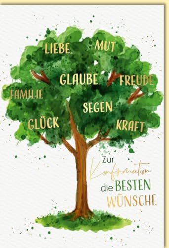 Skorpion Glückwunschkarte zur Konfirmation Baum des Lebens mit Wünschen wie Liebe Glaube Segen Familie Kraft und Glück moderne Doppelkarte - mit Umschlag