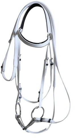 Sharplace Brida de Caballo con Rienda de Acero Inoxidable, Ajustable, Cómoda, para Montar, Cabezada para Entrenamiento de Curso Y Lección, Blanco 12.5cm