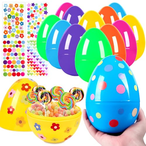Putfoka 12 Pcs Ostereier zum Befüllen Groß XXL, 15 cm Bunte Plastikeier Befüllen, Große Eier zum Befüllbare Draußen, Groß Ostereier Plastik Perfekt für Osterkorb Füller,Dekoration für Osterfeiern