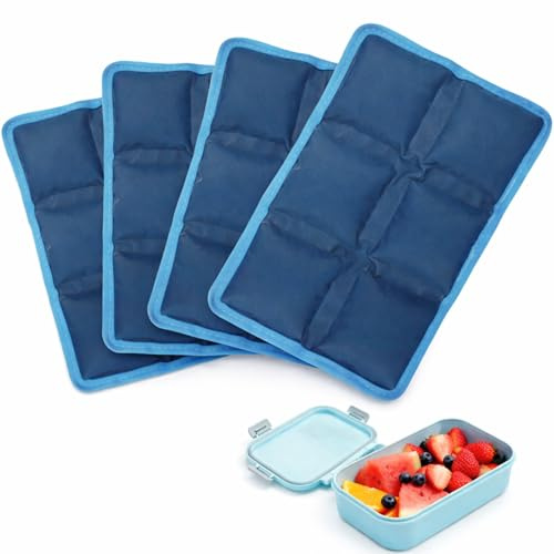 Flexible Ice Packs for Lunch Boxes, Reusable Long Lasting Cold Packs（6” x 4” x 0.7”） for Kids Lunch Bags & Coolers, Slim Soft Gel Ice Pack 4 Pcs for Food，Cooler for Picnic, School, Sports & Camping