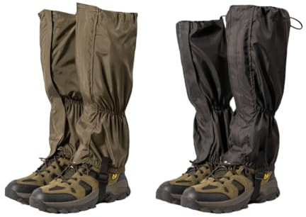 Abiyou Outdoor Gamaschen, 2 Paar wasserdichte Beingamaschen, Gamaschen Wandern, Atmungsaktive Beinschutz Gaiter, wasserdichte Outdoor Gamaschen, für Klettern, Skifahren, Wandern (Schwarz + Grün)