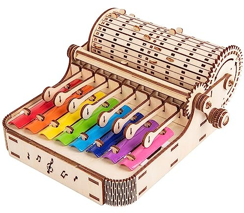 Eujgoov DIY 8-Ton-Xylophon-Bausatz, Handkurbel-Glockenspiel aus Holz, Klare Klänge, Interaktives Musikinstrument für Kinder ab 14 Jahren