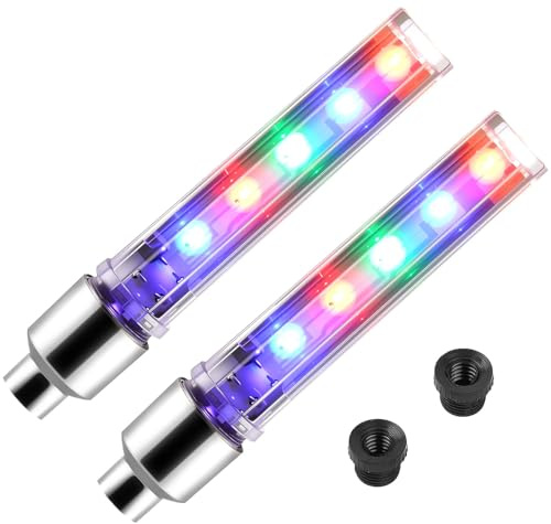 2PCS Bike Wheel Lights, 5 LEDs Bike Tyre Valve Lights Neon Flashing Wheel Lights, 7 Modes LED Bicycle Spoke Lights Valve Stem Caps for Night Riding Safety Visibility, Cycling Accessories for Adults