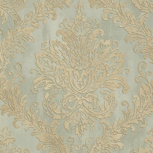 Profhome Papier peint Baroque 790492-GU Papier peint intissé (TNT) gris or beige-vert 0,53 m x 10,05 m / 5,33 m2