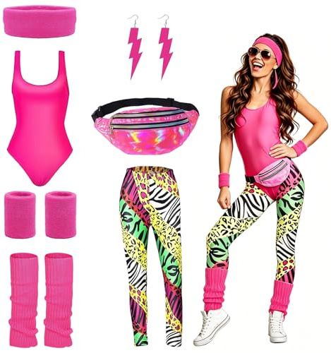 80er 90er Jahre Outfit Damen, mit Bringen Sie Stirnbänder, Armbänder, Ohrringe, Badeanzüge usw, 90er Jahre Outfit Damen, 80er Jahre Outfit, 80er Jahre Accessoires für Fotopartys Geeignet Sind