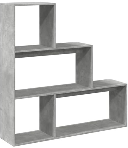 Heofavd Scaffale divisorio a 3 livelli, grigio cemento, 123 x 29 x 123 cm, scaffale a scale in legno per soggiorno e ufficio, scaffale stabile per libri, documenti e decorazioni