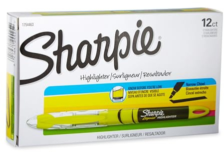 Sharpie Liquid Highlighters, Chisel Tip, Fluorescent Yellow, 12 Count
