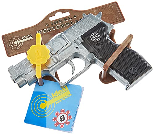 Bauer Spielwaren 1070481 DISCOUNT J.G.Schrödel Officer: Spielzeugpistole für Zündplättchen, Ideal für das Polizeikostüm, 8 Schuss, 15.5 cm, Schwarz/ Silber (107 0481)