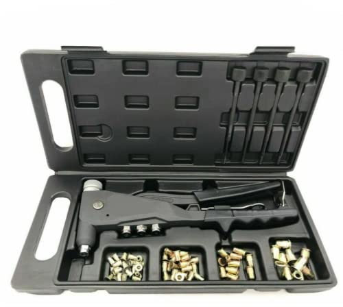 Kit Rivettatrice Pinza Pistola Manuale Professionale a Inserti Rivetti Filettati Filetti TI M3, M4, M5, M6 con 60 pezzi Rivetti Inserti Filetti per Riparazione Auto Moto Rimorchi Mobili (Cod. 5576)