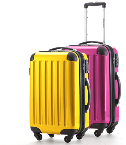 HAUPTSTADTKOFFER® · 2er Hartschalen Kofferset · 2X Handgepäck 45 Liter - TSA (Magenta-gelb)