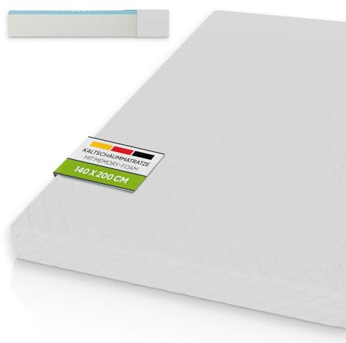 Juskys Kaltschaummatratze 140x200 cm, atmungsaktiv & antibakteriell, Bezug abziehbar & waschbar, Härtegrad H3, 16 cm Höhe - Matratze aus Kaltschaum