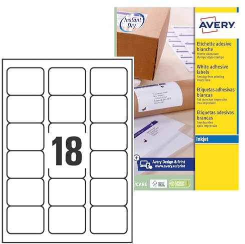 Avery España J8161-25 - Etiquetas adhesivas blancas para envíos - impresora inkjet, 63.5x46.6m, Caja de 450etiquetas