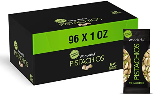Wonderful Pistachios In Shell, Roasted & Salted Nuts, 1 Ounce Bag (Pack of 96), Protein Snacks, On-the-Go, Individually Wrapped Healthy Snack