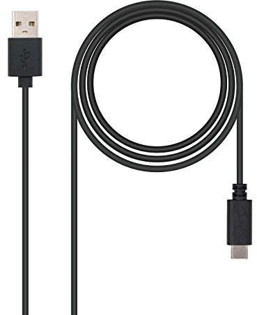 NanoCable 10.01.2102 - Cable 3A USB 2.0 a USB-C, uso principal moviles, tablets, portatiles, etc,. hasta 3 Amperios de carga, Tipo C/M-A/M, macho-macho negro, 2 mts