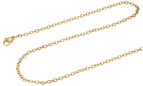FOCALOOK Mens Gold Chain 22inch 2mm Round Thin Stainless Steel Rolo Chains Gold Plated Necklace Chain for Women