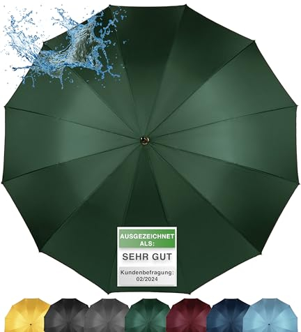 ADRIANO PORCARO® Regenschirm Sturmfest I Ø120cm Schirm I Regenschirm Groß XXL mit Reflektierendem Rand I 12 Streben Stockschirm I inkl. Schirmhülle - Für Herren & Damen I Olivgrün