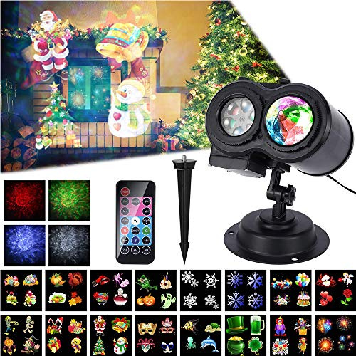 Luci per proiettori natalizi, luce per esterni con proiettore a luce stagna e telecomando con 16 diapositive 4 Luci per luce diurna per feste, Natale, compleanno, feste, interni, esterni