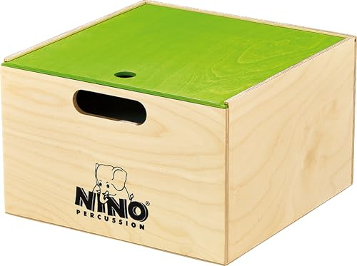 Nino Percussion Big Wooden Box, Natur und Grün (NINO-WB2) | Aufbewahrungsbox für Kinder Musikinstrumente, 37 cm x 37 cm x 24 cm, Baltische Birke