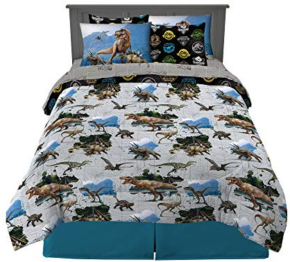 Franco Kids Bedding Super Soft Comforter and Sheet Set with Sham, 7 Piece Full Size, Jurassic World