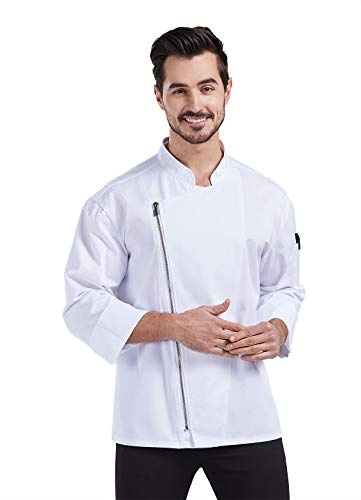 Nanxson Giacca da Cuoco Uomo a Maniche Lunghe con Cerniera, Camice da Chef | Divisa Professionale per Ristoranti, Bistrot, Hotel e Scuole di Cucina, Uniforme da Lavoro per Chef