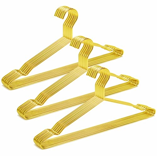 Amber Home 30 Pack 17 Shiny Gold Strong Metal Hanger, Heavy Duty Coat Hangers, Standard Suit Hangers for Jacket, Shirt, Dress