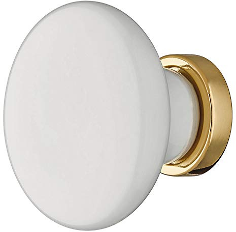 Gedotec Design Schubladen-Knopf Porzellan weiß Möbelgriff Antik Möbelknopf Vintage Schrankknopf für Schranktüren - CIVA | Knauf-Ø 37 mm | Tür-Knopf rund | 1 Stück - Rundknopf Messing mit Schrauben