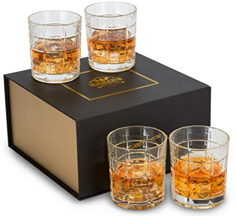 KANARS Old Fashioned Whiskey Glass, Crystal 10 Oz Rock Glasses Set of 4 In Luxury Gift Box for Cognac Cocktail Snifter Irish Whisky, Lowball Bourbon Glasses Tumbler, Gifts for Men Dad