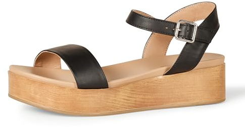 Amazon Essentials Sandalia con Plataforma y Dos Bandas Mujer, Negro, 37 EU