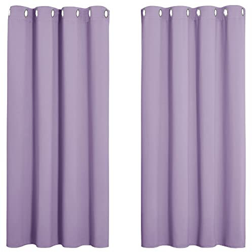 PONY DANCE Bedroom Room Darkening Curtains- Short Eyelet Thermal Blackout Curtains for Home Decor Light Blocked Living Room Panels for Boys' Bedroom, 2 Panels, W 46 inch x L 54 inch, Taro Purple