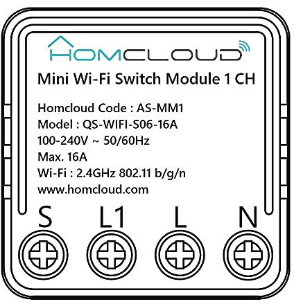 Homcloud Mini Modulo Smart Interruttore Intelligente 1 canale Wi-Fi, da incasso per scatola elettrica 503, controllabile da APP, Alexa o Google