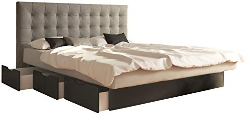 SuMa - Doppel Wasserbett 180x210 dual mit 6 Schubkästen im Unterbausockel schwarz und Kopfteil Nuevo, Farbe lightgrey 180x210 cm